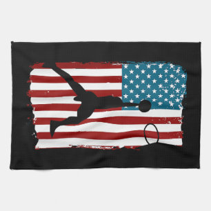 US American Flag Basketball Patriotic Athlete Prin Tea Towel