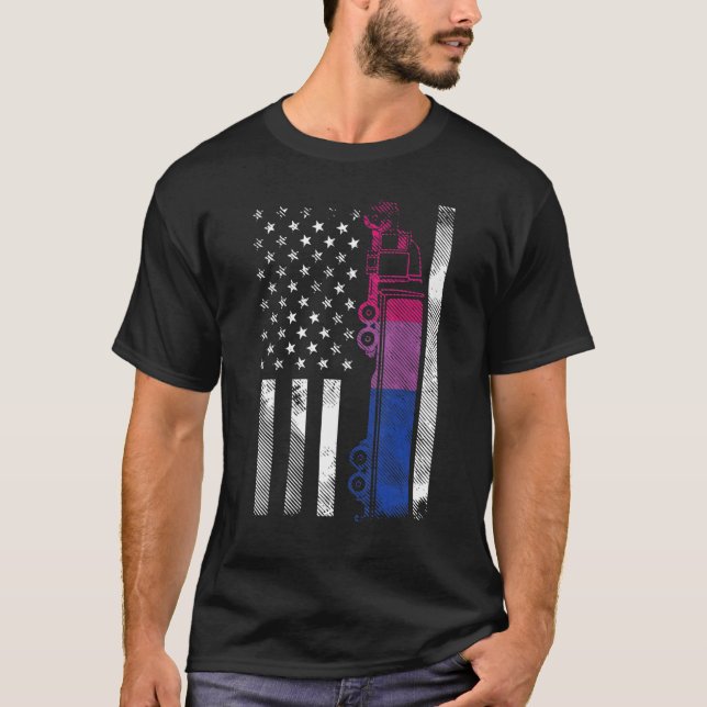 Us American Flag Bisexual Truck Bi Pride Lgbtq Dri T-Shirt (Front)