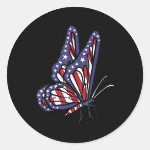 US American Flag Butterfly Memorial Day 4th July O Classic Round Sticker