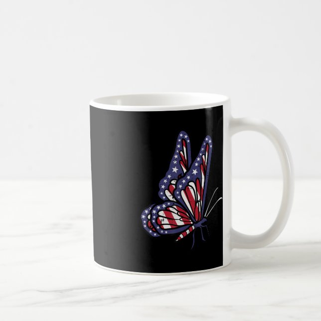 US American Flag Butterfly Memorial Day 4th July O Coffee Mug (Right)