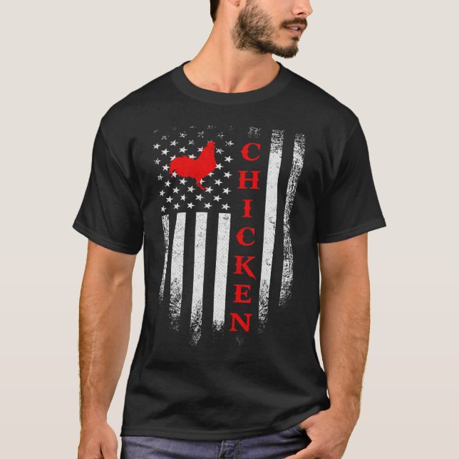 US American Flag Chicken Funny Farm Rooster T-Shirt (Front)