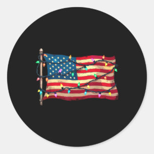 Us American Flag Christmas Lights Xmas Party Santa Classic Round Sticker