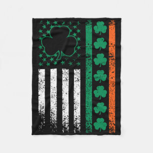 Us American Flag Clovers St Patricks Irish Shamroc Fleece Blanket