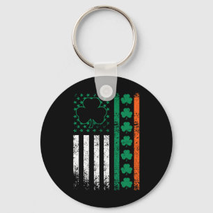 Us American Flag Clovers St Patricks Irish Shamroc Key Ring
