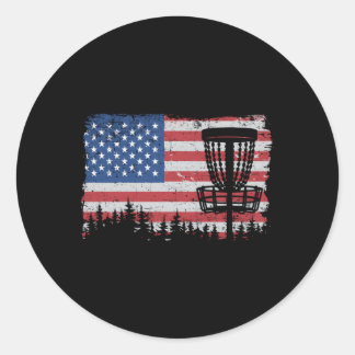 Us American Flag Disc Golf Basket Frisbee Disc Gol Classic Round Sticker