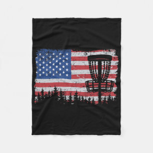 Us American Flag Disc Golf Basket Frisbee Vintage  Fleece Blanket