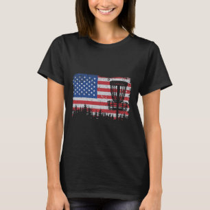 Us American Flag Disc Golf Basket Frisbee Vintage T-Shirt