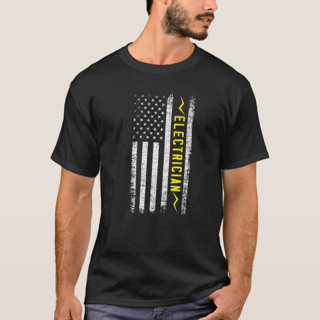 Us American Flag Electrician Craftsman Lineman Lin T-Shirt (Front)