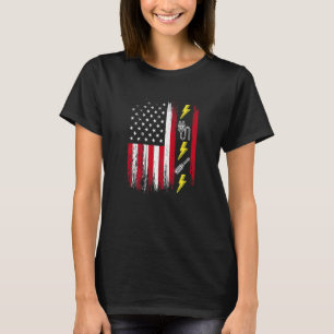 US American Flag  Electricity  Electrician Lineman T-Shirt