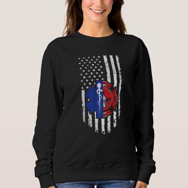 Us American Flag Emt Firefighter Emergency Medical Sweatshirt (Front)