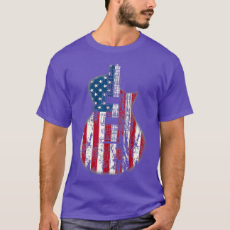 US American Flag Guitar Musician Distressed T-Shirt
