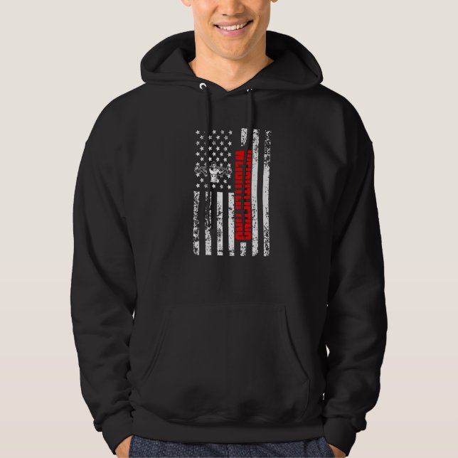 US American Flag Gym Sports Patriotic Weightliftin Hoodie (Front)