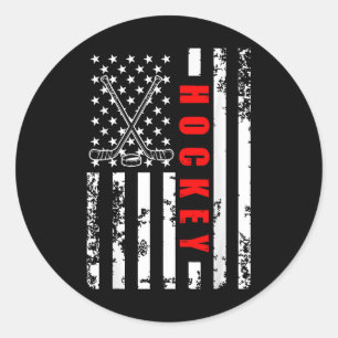 Us American Flag Hockey Patriotic For Men Women Ki Classic Round Sticker