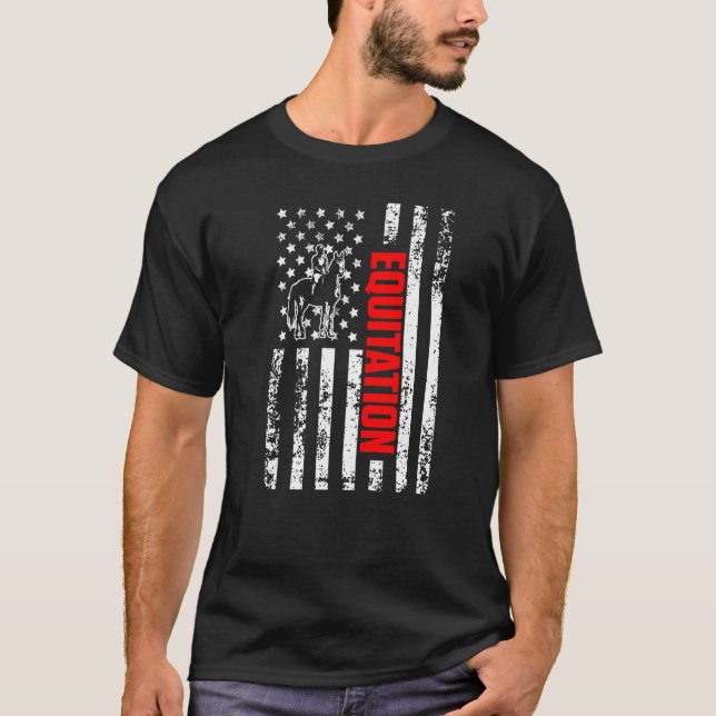 US American Flag Horse Lover Sports Patriotic Equi T-Shirt (Front)