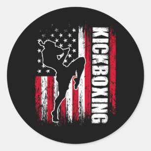 Us American Flag Kickboxing Fighter Kickboxer Mart Classic Round Sticker
