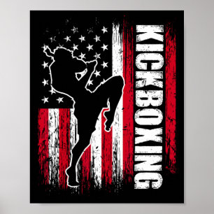 Us American Flag Kickboxing Fighter Kickboxer Mart Poster