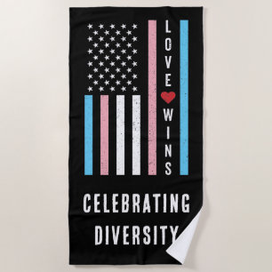 US American Flag Love Wins LGBTQ Transgender Pride Beach Towel
