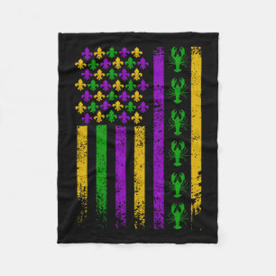Us American Flag Mardi Gras Crawfish Vintage Fleece Blanket