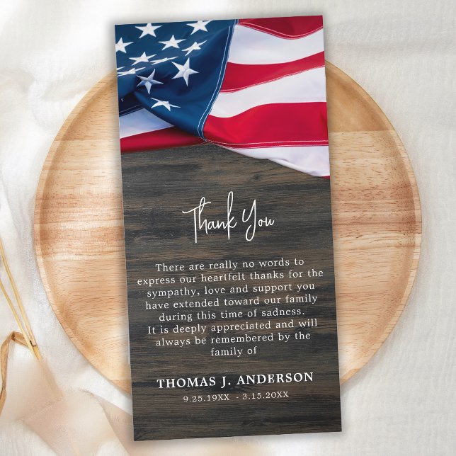 US American Flag Memorial Veteran Military Funeral Thank You Card (Creator Uploaded)