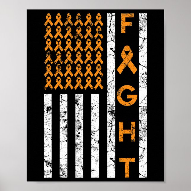 Us American Flag Orange Ribbon Leukaemia Awareness Poster (Front)