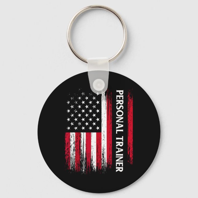 Us American Flag Personal Trainer Fitness Instruct Key Ring (Front)