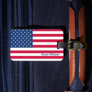 US / American Flag Personalised Patriotic Luggage Tag