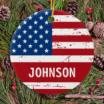 US American Flag Personalised Red Blue Patriotic Ceramic Ornament<br><div class="desc">This American Flag ornament is the perfect way to show off your patriotic spirit this holiday season. The ornament features the iconic Stars and Stripes design in bold red, white, and blue colours. It's a great gift for military veterans and their families, or anyone who loves America and wants to...</div>