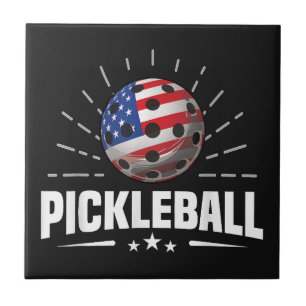 US American Flag Pickleball Player Ceramic Tile