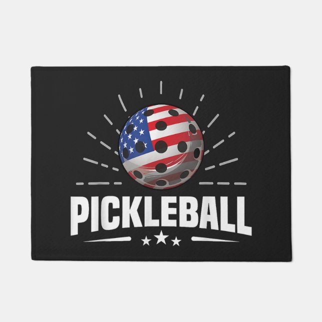 US American Flag Pickleball Player Doormat (Front)