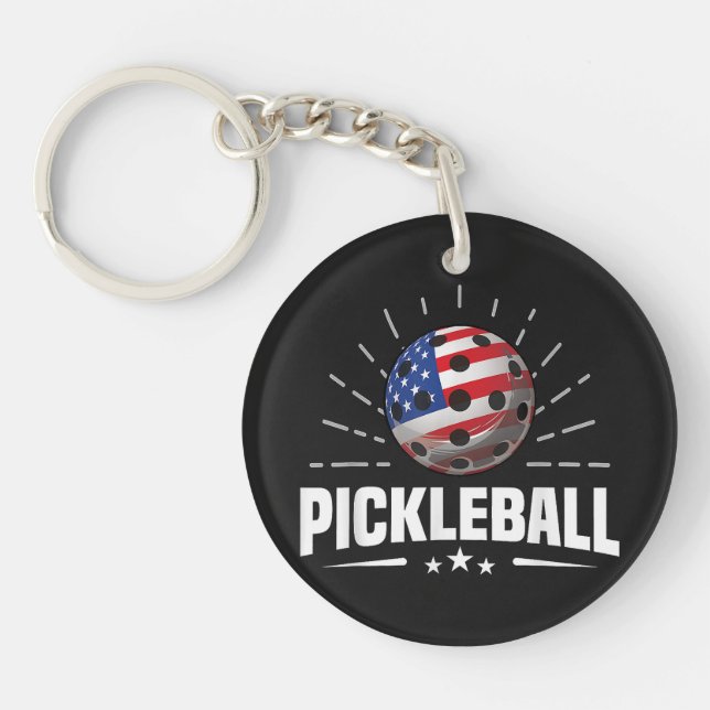 US American Flag Pickleball Player Key Ring (Front)