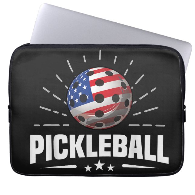 US American Flag Pickleball Player Laptop Sleeve (Front)