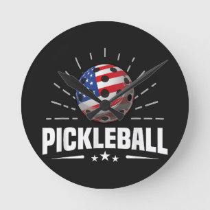 US American Flag Pickleball Player Round Clock