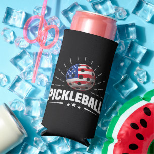 US American Flag Pickleball Player Seltzer Can Cooler