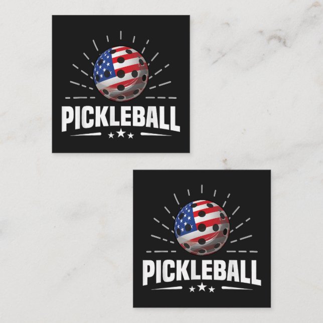 US American Flag Pickleball Player Square Business Card (Front/Back)