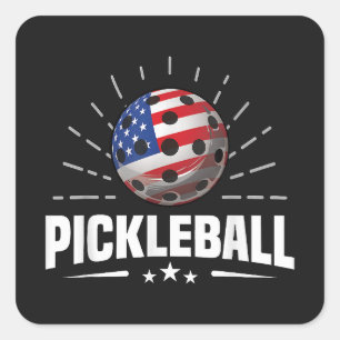 US American Flag Pickleball Player Square Sticker