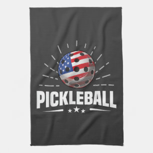 US American Flag Pickleball Player Tea Towel