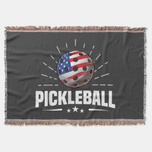 US American Flag Pickleball Player Throw Blanket