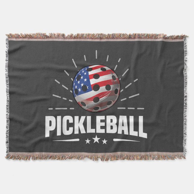 US American Flag Pickleball Player Throw Blanket (Front)