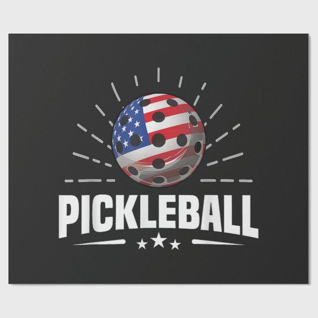 US American Flag Pickleball Player Wrapping Paper (Flat)