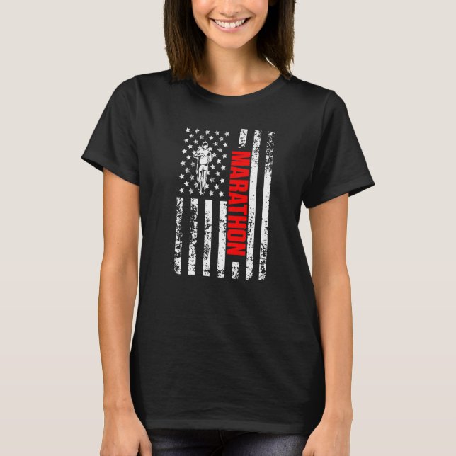 US American Flag Running Sports Patriotic Half Mar T-Shirt (Front)