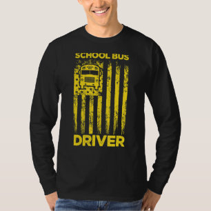 Us American Flag School Bus Driver Student Public  T-Shirt