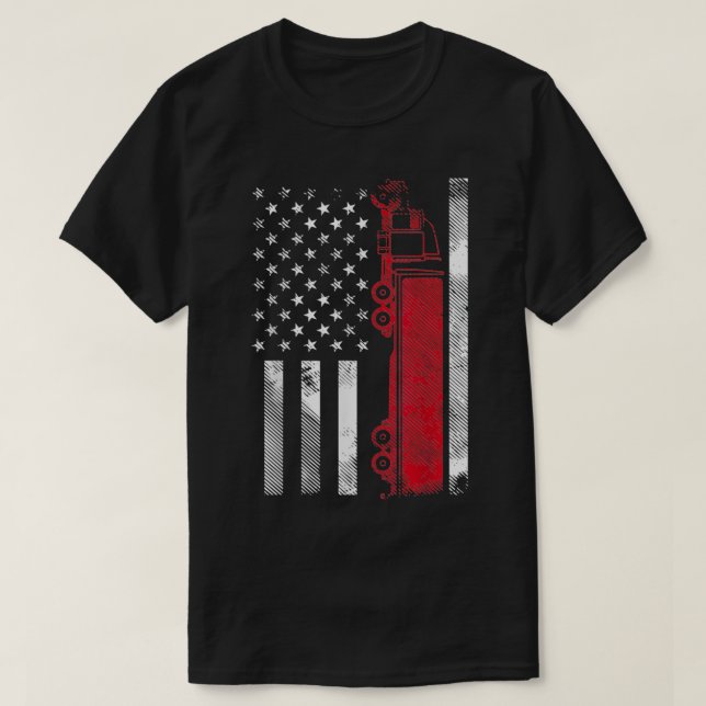 US American Flag Semi Truck Driver 18 Wheeler Truc T-Shirt (Design Front)