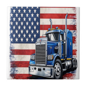 US American Flag Semi Truck Driver Ceramic Tile