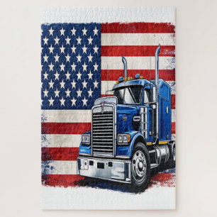 US American Flag Semi Truck Driver Jigsaw Puzzle