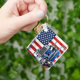 US American Flag Semi Truck Driver Key Ring