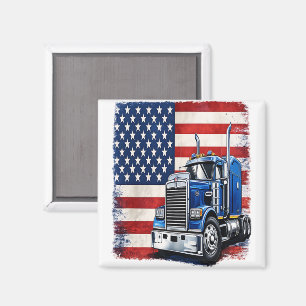 US American Flag Semi Truck Driver Magnet