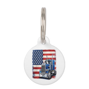 US American Flag Semi Truck Driver Pet Tag