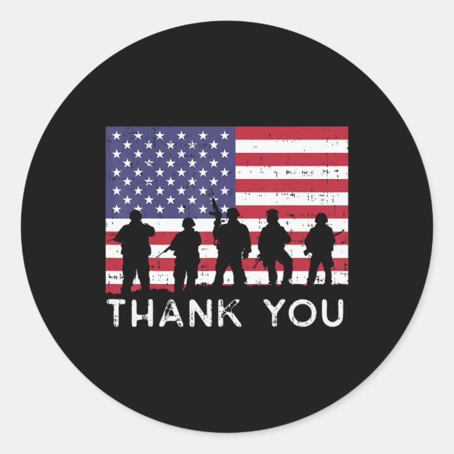 US American Flag Soldiers Thank You Memorial Day P Classic Round Sticker (Front)