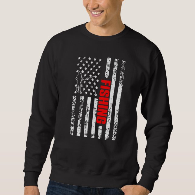 US American Flag Sports Patriotic Fishing Premium Sweatshirt (Front)