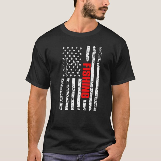 US American Flag Sports Patriotic Fishing Premium T-Shirt (Front)